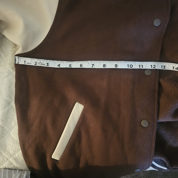 Divided Brown and Cream Varsity Jacket Classic Collegiate Style - Picture 9 of 13